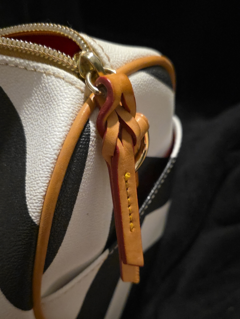 Dooney & Bourke Structured Chevron Satchel Bag - Black & White with Tan Trim - Picture 12 of 12